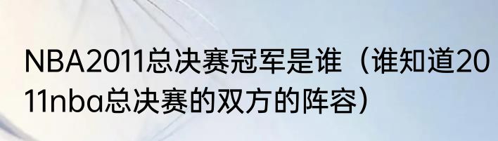 NBA2011总决赛冠军是谁（谁知道2011nba总决赛的双方的阵容）