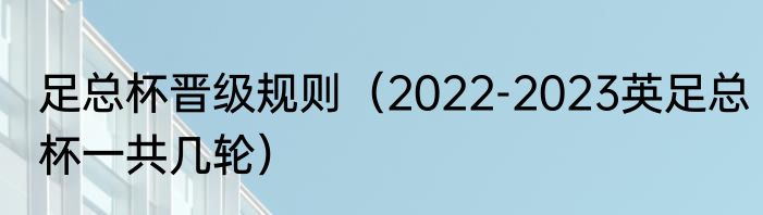 足总杯晋级规则（2022-2023英足总杯一共几轮）