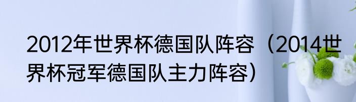 2012年世界杯德国队阵容（2014世界杯冠军德国队主力阵容）