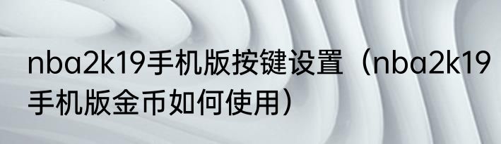 nba2k19手机版按键设置（nba2k19手机版金币如何使用）