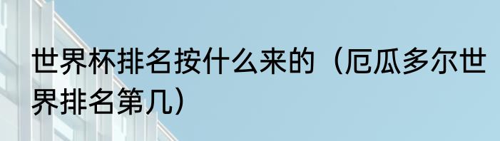 世界杯排名按什么来的（厄瓜多尔世界排名第几）