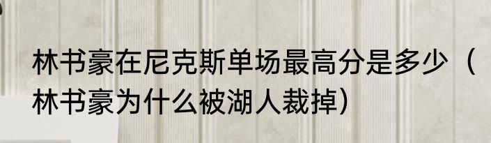 林书豪在尼克斯单场最高分是多少(林书豪为什么被湖人裁掉)