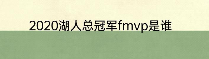 2020湖人总冠军fmvp是谁