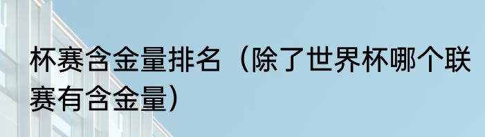 杯赛含金量排名（除了世界杯哪个联赛有含金量）