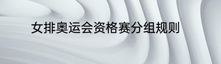 女排奥运会资格赛分组规则
