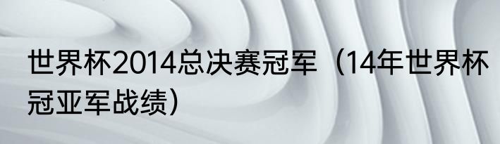 世界杯2014总决赛冠军（14年世界杯冠亚军战绩）