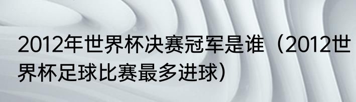 2012年世界杯决赛冠军是谁（2012世界杯足球比赛最多进球）