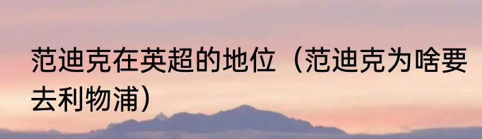 范迪克在英超的地位（范迪克为啥要去利物浦）