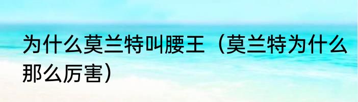 为什么莫兰特叫腰王（莫兰特为什么那么厉害）