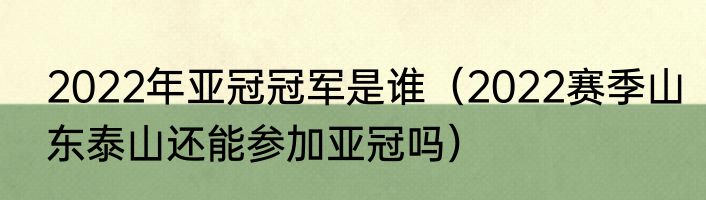 2022年亚冠冠军是谁（2022赛季山东泰山还能参加亚冠吗）