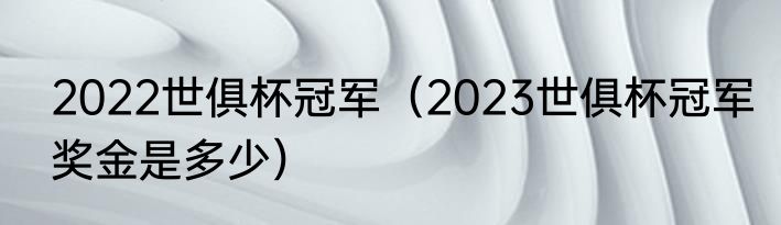 2022世俱杯冠军（2023世俱杯冠军奖金是多少）