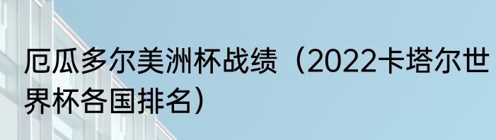厄瓜多尔美洲杯战绩（2022卡塔尔世界杯各国排名）