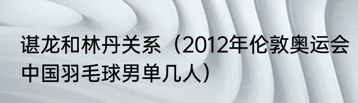 谌龙和林丹关系（2012年伦敦奥运会中国羽毛球男单几人）