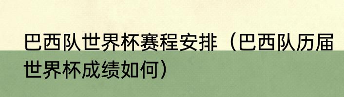 巴西队世界杯赛程安排（巴西队历届世界杯成绩如何）