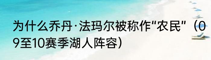 为什么乔丹·法玛尔被称作“农民”（09至10赛季湖人阵容）