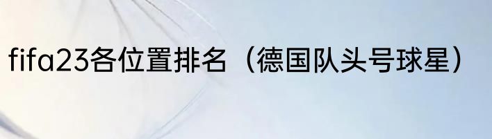 fifa23各位置排名（德国队头号球星）