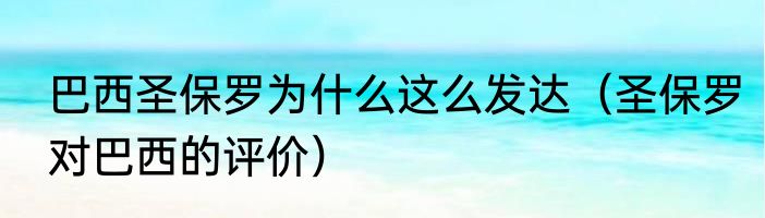 巴西圣保罗为什么这么发达（圣保罗对巴西的评价）