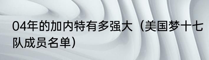04年的加内特有多强大（美国梦十七队成员名单）