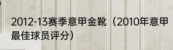 2012-13赛季意甲金靴（2010年意甲最佳球员评分）