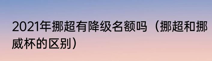 2021年挪超有降级名额吗（挪超和挪威杯的区别）