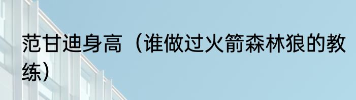范甘迪身高（谁做过火箭森林狼的教练）