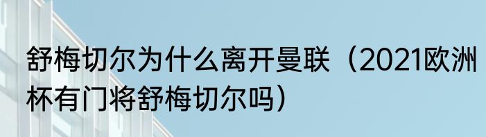 舒梅切尔为什么离开曼联（2021欧洲杯有门将舒梅切尔吗）