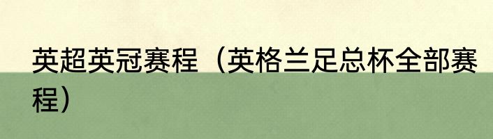 英超英冠赛程（英格兰足总杯全部赛程）