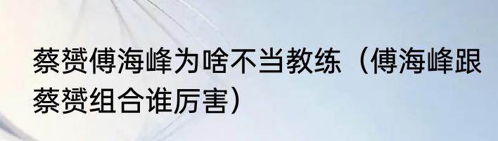 蔡赟傅海峰为啥不当教练（傅海峰跟蔡赟组合谁厉害）