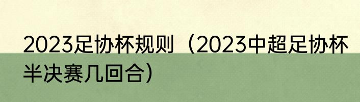 2023足协杯规则（2023中超足协杯半决赛几回合）