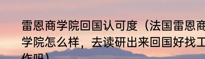 雷恩商学院回国认可度（法国雷恩商学院怎么样，去读研出来回国好找工作吗）
