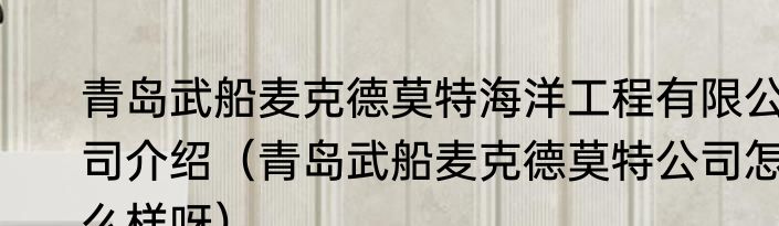 青岛武船麦克德莫特海洋工程有限公司介绍（青岛武船麦克德莫特公司怎么样呀）