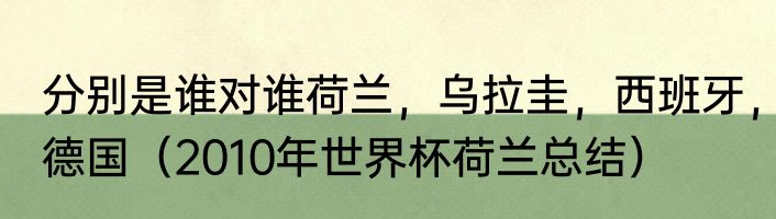 分别是谁对谁荷兰，乌拉圭，西班牙，德国（2010年世界杯荷兰总结）