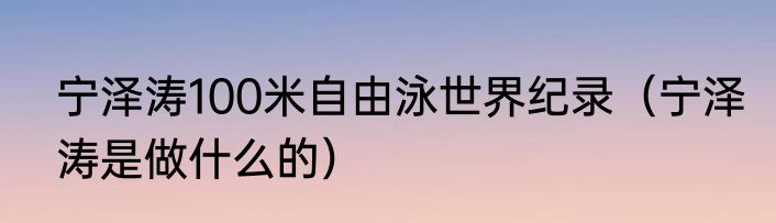宁泽涛100米自由泳世界纪录（宁泽涛是做什么的）