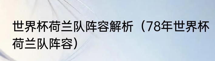 世界杯荷兰队阵容解析（78年世界杯荷兰队阵容）