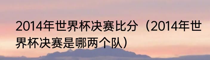 2014年世界杯决赛比分（2014年世界杯决赛是哪两个队）
