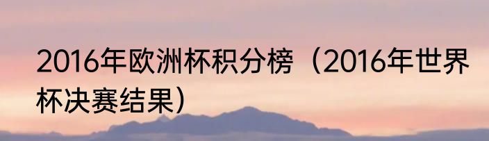 2016年欧洲杯积分榜（2016年世界杯决赛结果）