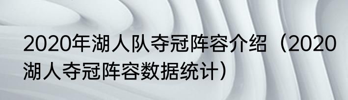 2020年湖人队夺冠阵容介绍（2020湖人夺冠阵容数据统计）