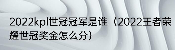 2022kpl世冠冠军是谁（2022王者荣耀世冠奖金怎么分）
