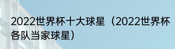 2022世界杯十大球星（2022世界杯各队当家球星）