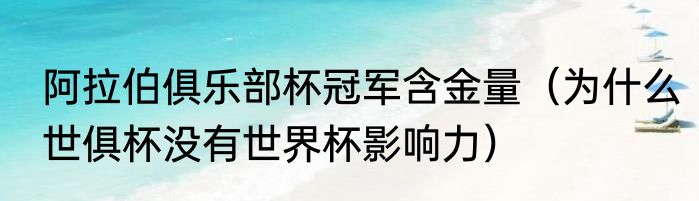 阿拉伯俱乐部杯冠军含金量（为什么世俱杯没有世界杯影响力）