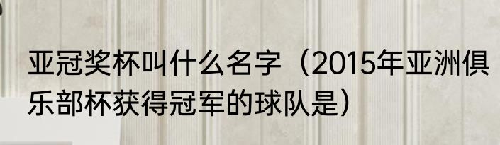 亚冠奖杯叫什么名字（2015年亚洲俱乐部杯获得冠军的球队是）