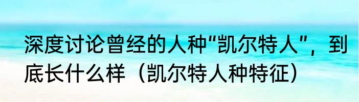 深度讨论曾经的人种“凯尔特人”，到底长什么样（凯尔特人种特征）