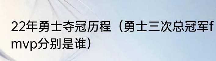 22年勇士夺冠历程（勇士三次总冠军fmvp分别是谁）