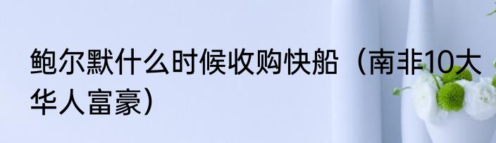 鲍尔默什么时候收购快船（南非10大华人富豪）