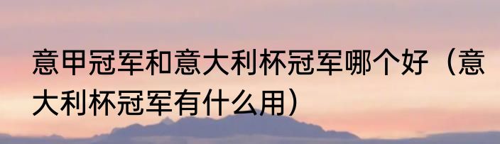 意甲冠军和意大利杯冠军哪个好（意大利杯冠军有什么用）