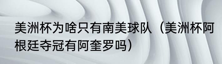 美洲杯为啥只有南美球队（美洲杯阿根廷夺冠有阿奎罗吗）