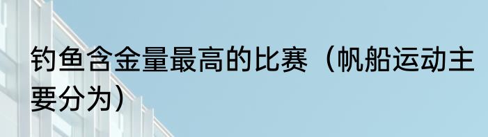 钓鱼含金量最高的比赛（帆船运动主要分为）