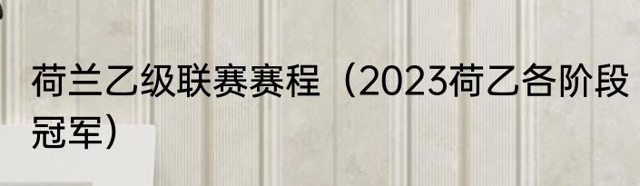 荷兰乙级联赛赛程（2023荷乙各阶段冠军）