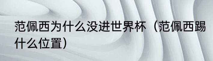 范佩西为什么没进世界杯（范佩西踢什么位置）