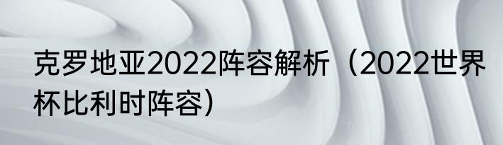 克罗地亚2022阵容解析（2022世界杯比利时阵容）